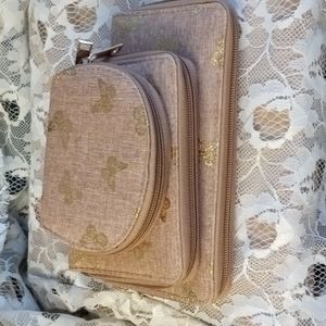 Elegant Tan Butterfly Print Women's Bag Set